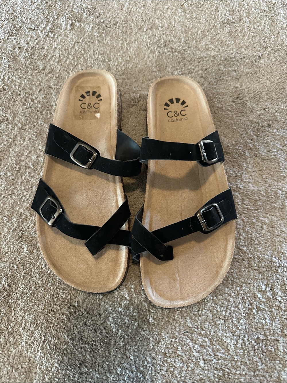 C&C California WOMEN’s Black Double-Buckle Slide Sandals
